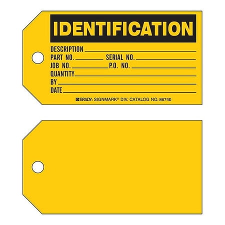 Brady Ident Tag,3 x 5-3/4 In,Bk/Yel,Met,PK100 86740