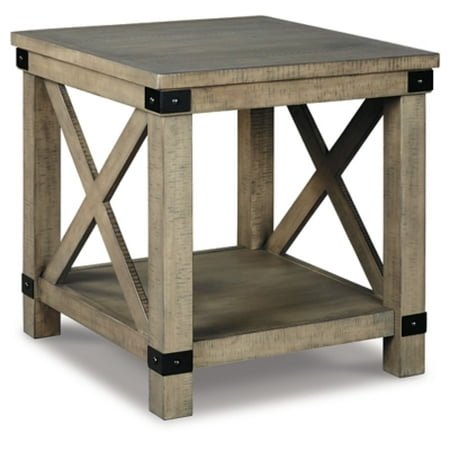 Signature Design by Ashley Aldwin Farmhouse Square End Table with Crossbuk Details, Light Brown