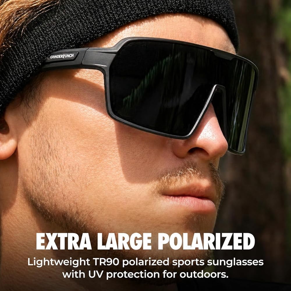 Grinderpunch Running and Baseball Sport Sunglasses for Men and Women, UV400 Protection - Black