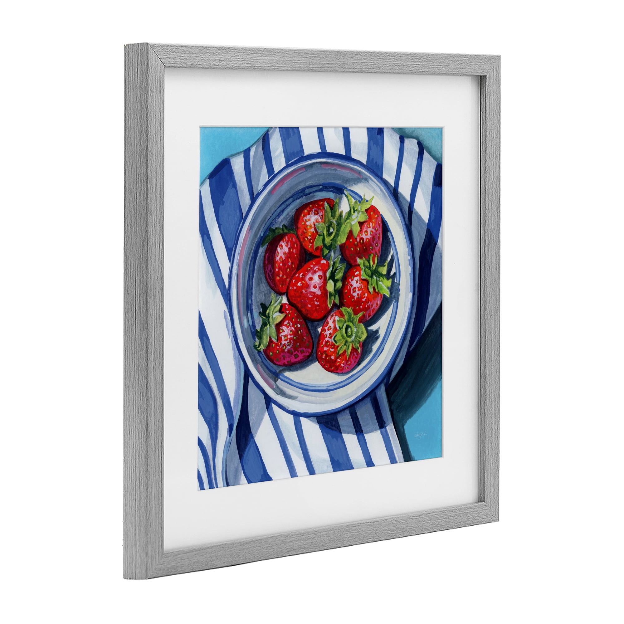 Stupell Industries Fresh Picked Kitchen Strawberries Gray Framed Print Under Glass, design by Kate Jarvik Birch