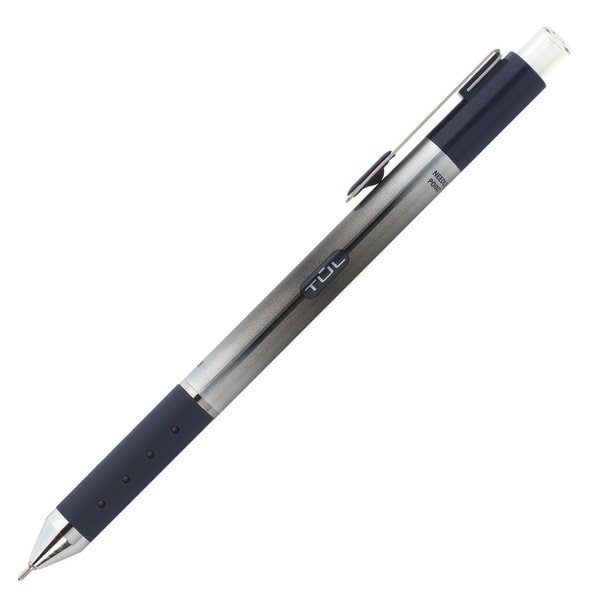 TUL Retractable Gel Pens, Needle Point, 0.7 mm, Gray Barrel, Blue Ink