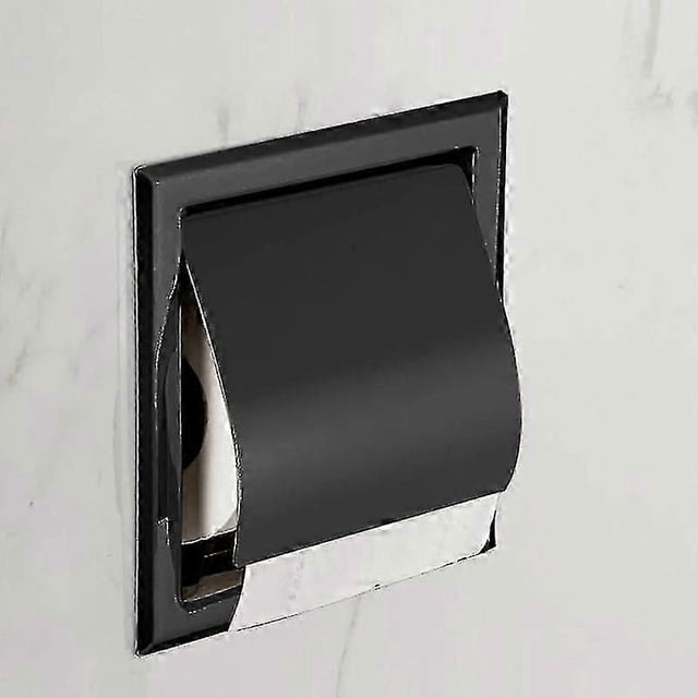 Recessed Stainless Steel Toilet Paper Holder Wall-Mounted, Matte Black Bathroom Tissue Roll Storage