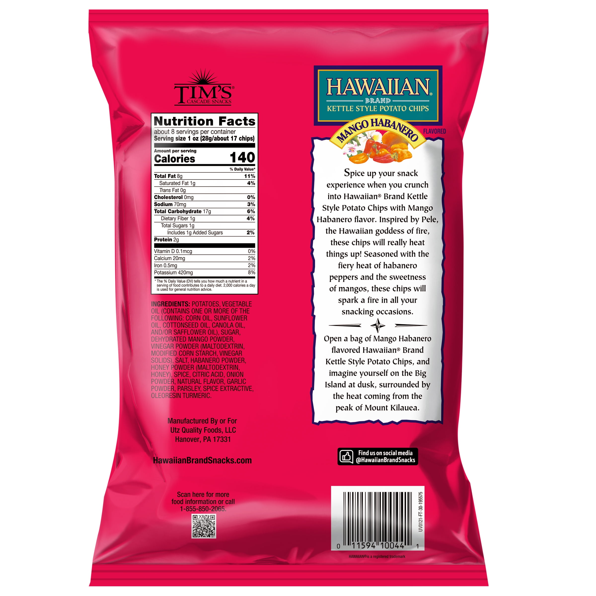 Hawaiian Mango Habanero Kettle Style Potato Chips, 7.5 oz