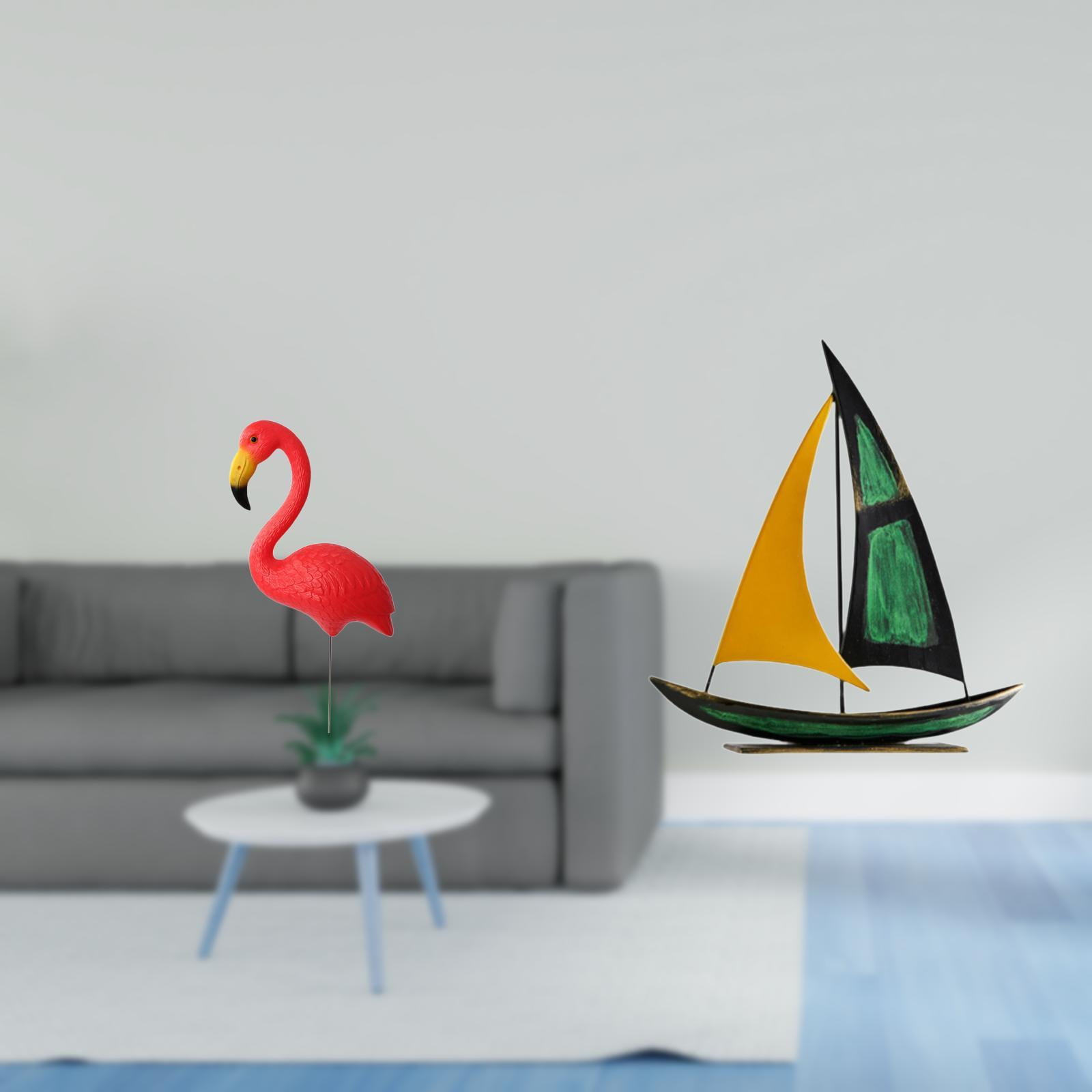 simhoa Flamingo Garden Stake Sculpture and Iron Sailboat Tabletop Ornament Decorative Figurine for Holiday Spring Fairy Garden Yard Art Centerpiece
