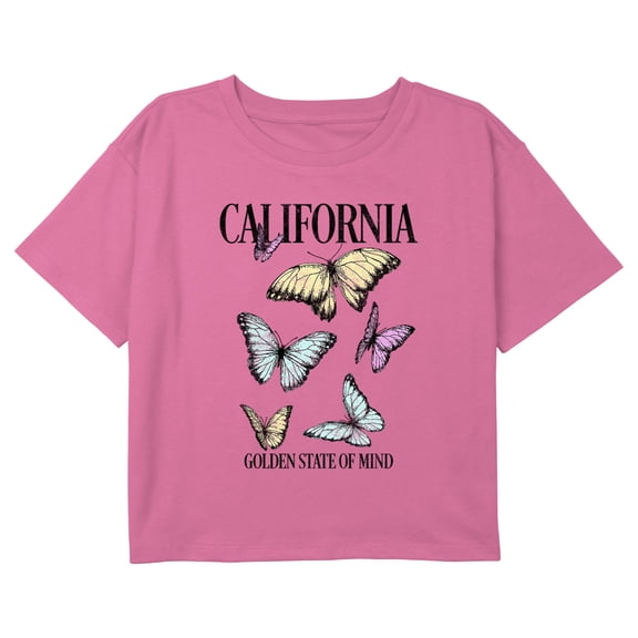Girl's Lost Gods California Monarch Butterflies Graphic Cropped T-Shirt Light Pink Small