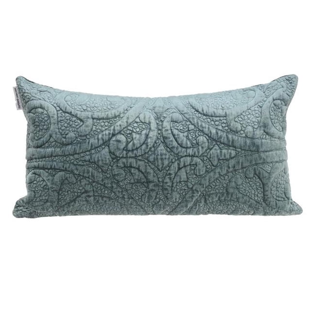 HomeRoots 402851 Seafoam Gray Quilted Velvet Lumbar Throw Pillow