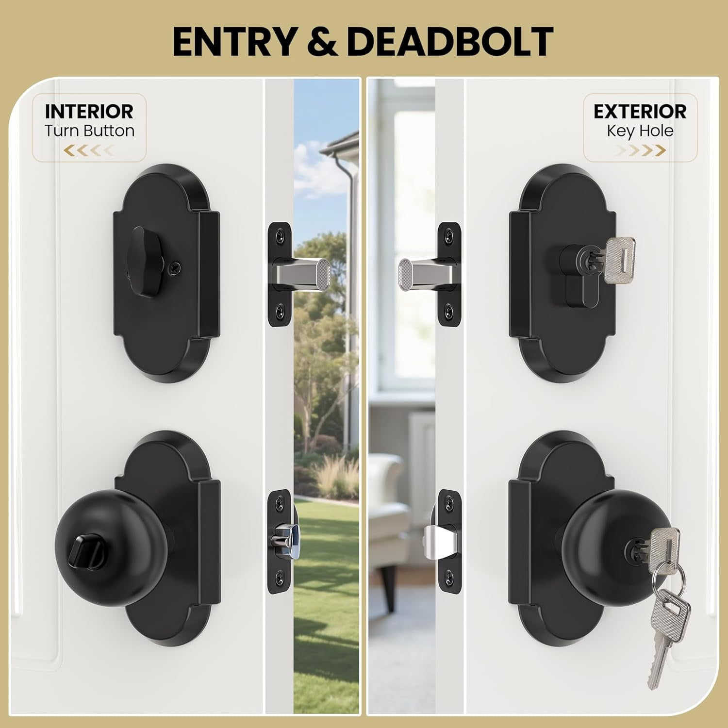 Keyed Alike Entry Door Knobs with Lock and Key, Antique Brass Door Knob Interior Entrance Door Lockset for for Front Door and Bedroom