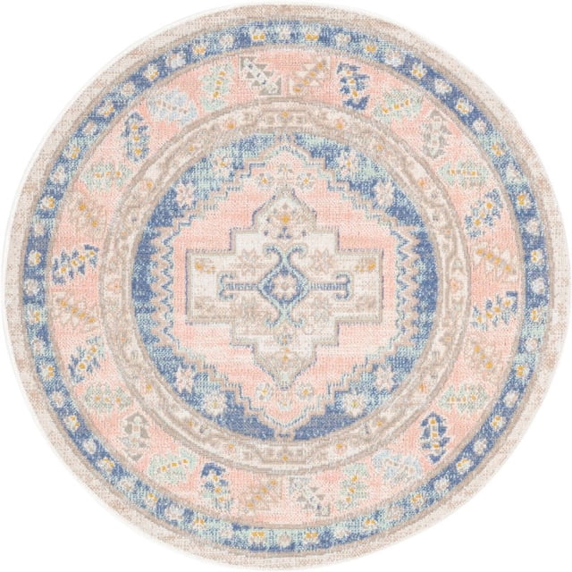Unique Loom Whitney Bright Medallion Rug 3' 3 x 3' 3 Round French Blue/Ivory