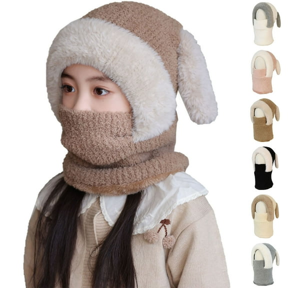 Cethrio Girls Hats & Scarves Sets, Windproof Soft Warm Winter Hats & Neck Gaiters Sets Khaki Size 4-14T