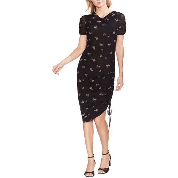 Vince Camuto Womens Floral Midi Asymmetrical Dress, Black, X-Small