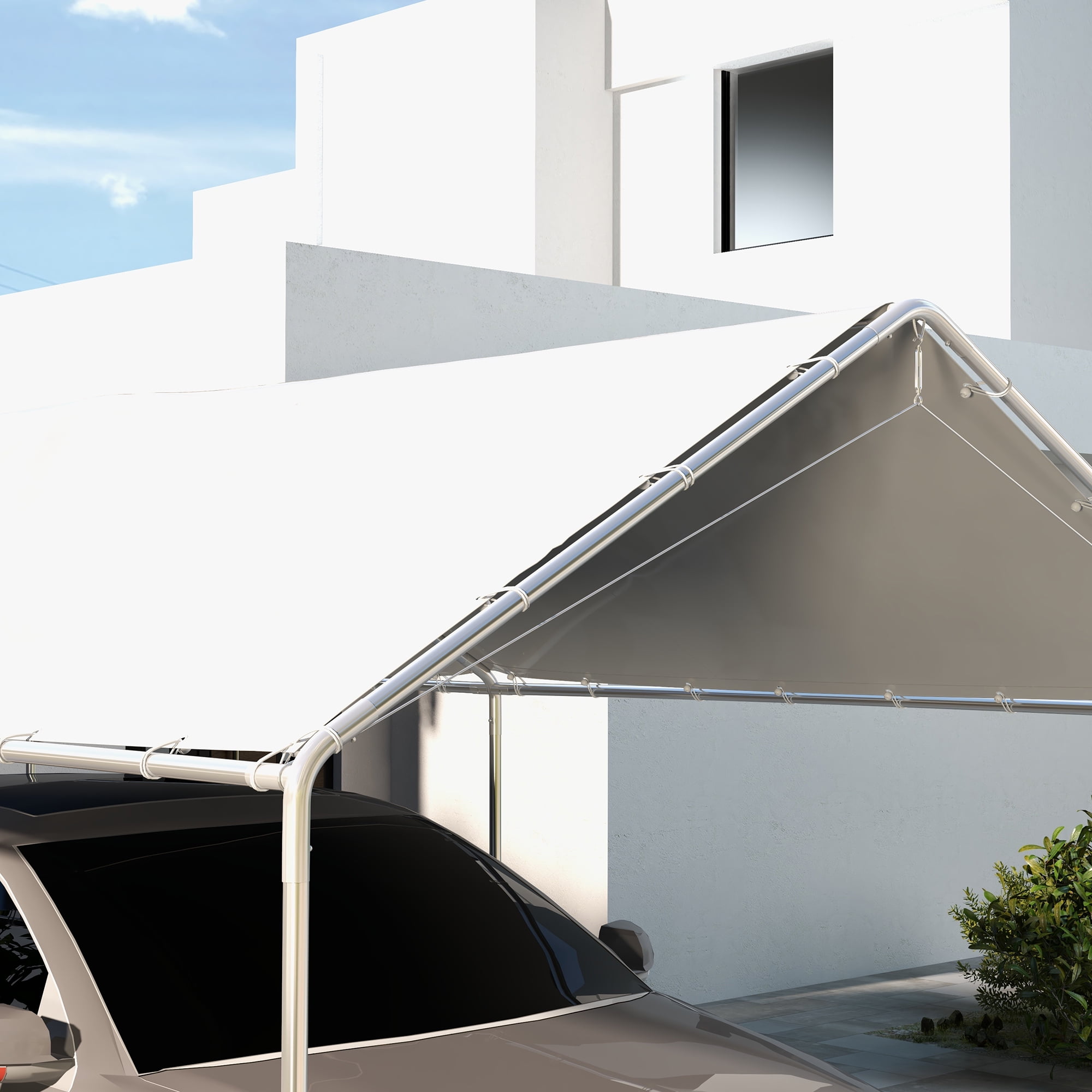 Homiyad 10 x 20ft Carport Roof, UV Resistant Canopy Replacement Cover with Ball Bungee Cords, White
