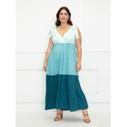 ELOQUII Elements Women's Plus Size Coloblocked Tiered Maxi Dress
