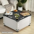 thumbnail image 4 of Farmhouse Coffee Table with Hidden Storage, Large Square Center Table for Living Room, Vintage Cocktail Tables with Flip-Top Lids, Farm House Tables with Wood Gourd Feet, Antique White & Black, 4 of 8