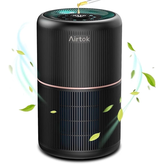 AIRTOK Air Purifier for Large Rooms, 534 Sq.ft, HEPA Air Cleaner for Smoke, Mold, Pet Hair, Dust, Pollen, AP0601 Black