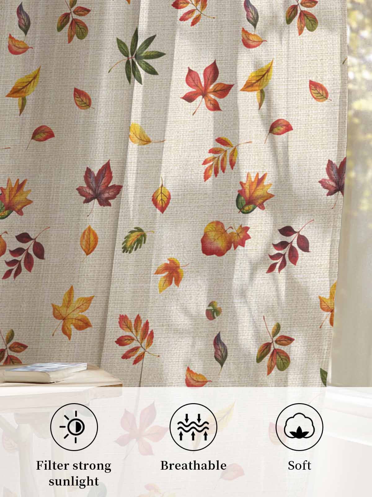 Sheer Curtains 54 inches Long 2 Panels Set Pumpkin Sunflower Fall Maple Leaf Thanksgiving Retro Linen Tiers Sheers Rod Pocket Small Window Short Curtains for Kitchen Cafe, Each 52" W x 54" L