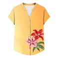 thumbnail image 5 of Nmnitkp Women's Tops, Tees & Blouses Floral Print V-Neck Button Front Rolled Short Sleeve Blouse, Casual Loose Fit Summer Tops for Daily Wear Yellow,S, 5 of 5