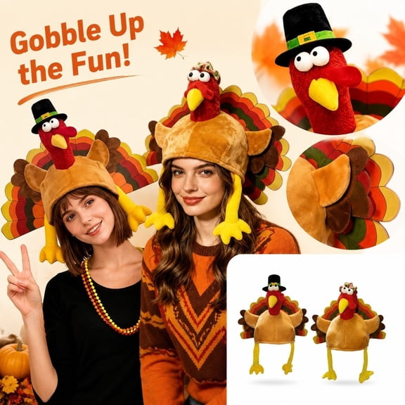 Thanksgiving Turkey Hat for Women Knitted Funny Cap Plush Legs Headwear