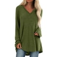 thumbnail image 2 of Green Women's Long Sleeve T-shirt, Women Fashion Plus Size V Neck Long Sleeved T Shirt Blouse Tops Features:,Women's Long sleeve T-shirt 3XL, 2 of 5