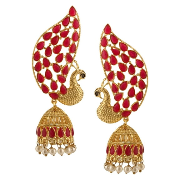 Efulgenz Indian Bollywood Crystal Kundan Pearl Peacock Inspired Jhumka Jhumki Earrings Jewelry Set