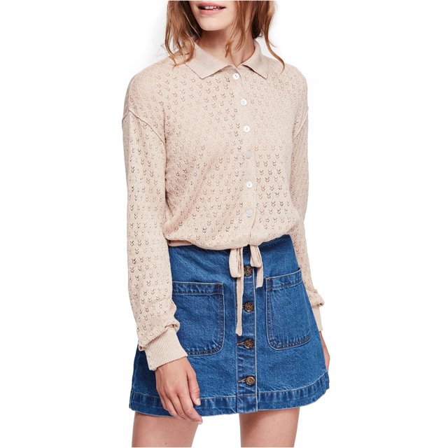 Free People Suéter cárdigan con lazo en el frente para mujer, beige, mediano