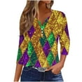 thumbnail image 2 of Gamivast Women Carnival Shirt Plus Size 3/4 Sleeve V Neck Sequin Mardi Gras Tops Casual Loose Button Tunic Blouses Happy Mardi Gras Day T-Shirt, 2 of 6
