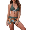thumbnail image 1 of INSPIRE CHIC Conjuntos de Bikini de Dos Piezas con Estampado de Hojas y Bloqueo de Color, Top Halter y Pantalones Cortos, Trajes de Baño Talla X-Large Verde Militar, 1 of 5