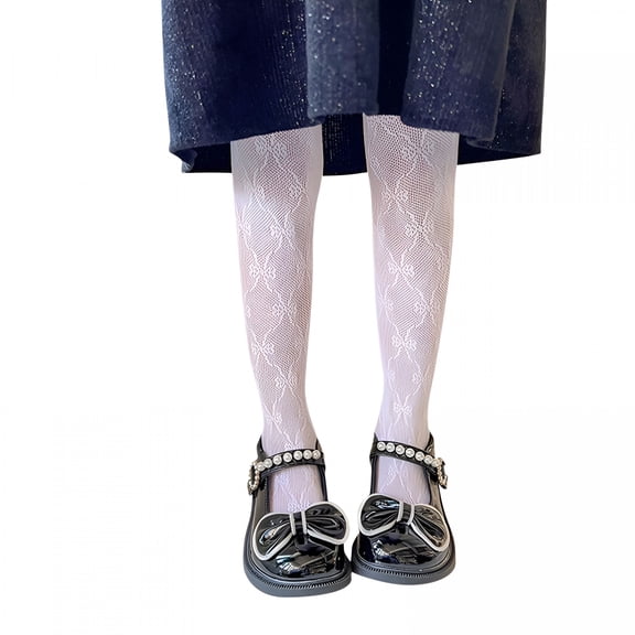 TELOLY Girls Lace Tights Kids Sheer Patterned Fishnet Stockings Hollow Out Dance Pantyhose Fishnet Tights Socks 12M-13Y