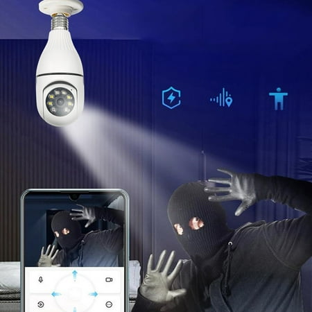

lulshou Home Remote Surveillance Camera 360-degree Panoramic View Smart High-definition Bulb-type Surveillance Camera HD Night Vision