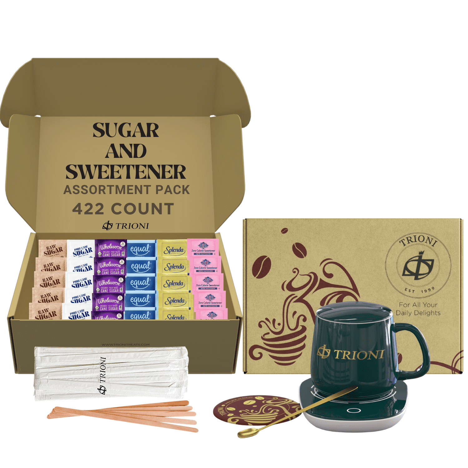 Sugar Packets and Sweetener Packets Variety Pack - 422ct - Splenda, Equal, Sweet n Low, Trioni Raw, Cane, and Wholesome Organic Sugar