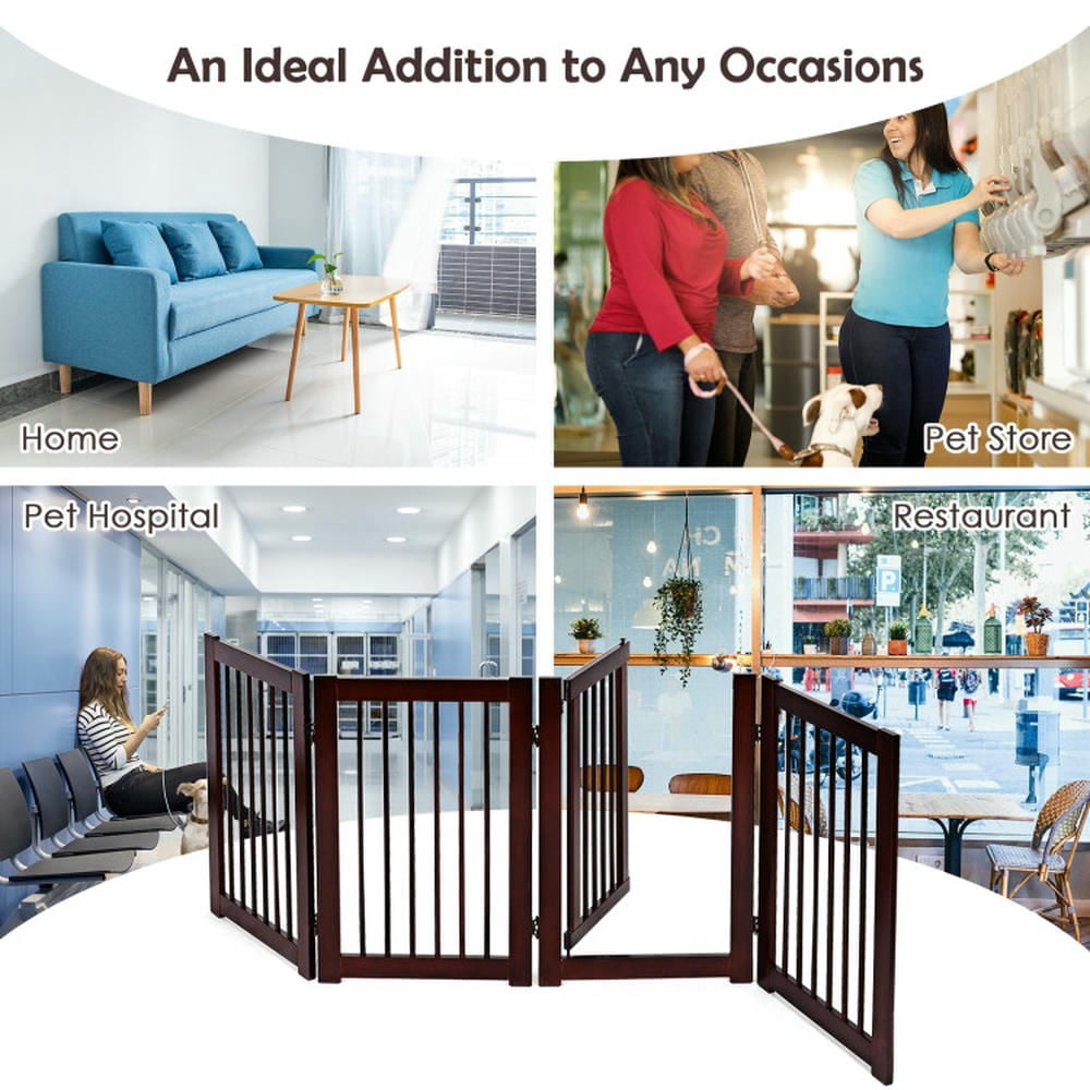 YYAo Dog Gates for The House,Dog Gate for Stairs,Pet Gate Safety Fence, 30 Inch Configurable Folding 4 Panel Wood Fence