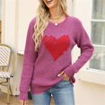 thumbnail image 4 of Winter Autumn Casual Loose Sweater for Women Crew Neck Knitted Jumpers Long Sleeve Heart Pattern Pullover Top Knitwear Purple XL, 4 of 4