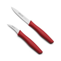 ARCOS Paring Knife Set of 2 Pc. 2 Peeling Knives in Stainless Steel. Ergonomic Red Handle