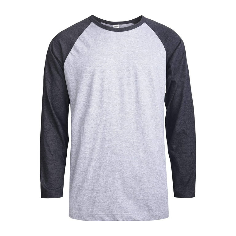Couver Men's Long Sleeve Crew Neck Baseball Shirt, Casual Dynamic Cotton Raglan T Shirts, Heather Gray/Black XL, 1 Count, 1 Pack