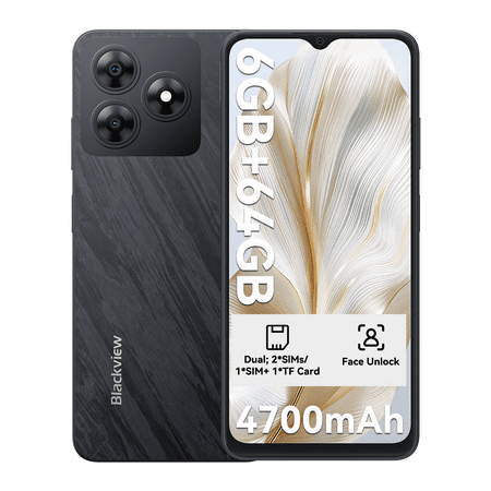 Blackview Unlocked Cell Phones Wave 8C 6GB(2+4) RAM 64GB ROM GSM 4G LTE Android 14 Smartphone Dual SIM, 6.5" HD+, Black
