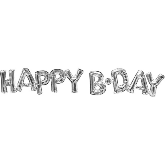 56x10 Inch HAPPY BDAY Block Air-Fill Silver Phrase Balloon Kit – Stylish Party Decoration