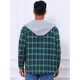 thumbnail image 3 of DARING DIVA Men's Fleece Lining Drawstring Hooded Plaid Shirt Jacket L Blue Green, 3 of 7