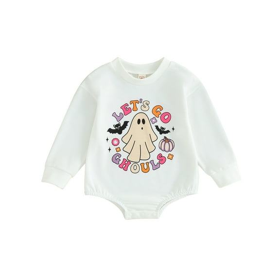 Liacowi Baby Boys Girls Halloween Romper Letter Pumpkin Ghost Print Long Sleeve Bodysuits 3 6 9 12 Months Newborn Spring Autumn Onesie Infant Halloween Costume