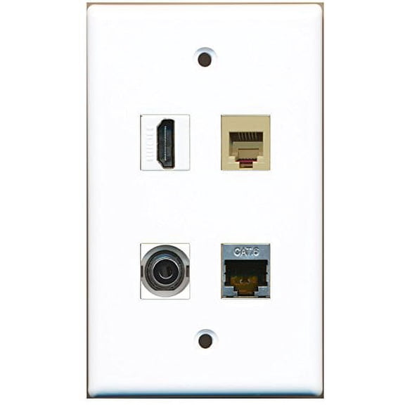 RiteAV - 1 Port HDMI 1 Port Phone RJ11 RJ12 Beige 1 Port Shielded Cat6 Ethernet 1 Port 3.5mm Wall Plate