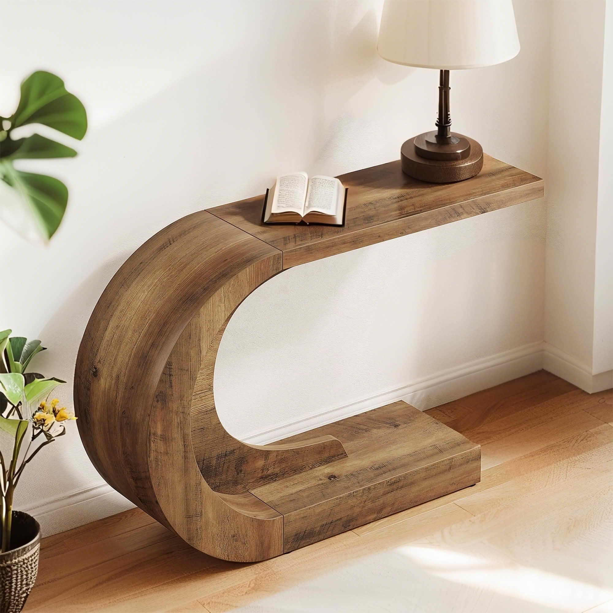 MAYEERTY 43.31" Wave C-Shaped Modern Console Accent Table, Premium Engineered Wood Compact Hallway Entryway Sofa Display Table