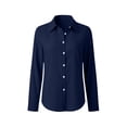 thumbnail image 2 of AKOEE Cotton Button Up Shirts for Women Long Sleeve Dressy Casual Lapel Blouses Plus Size Curved Hem Fall Tops (S, Blue), 2 of 6