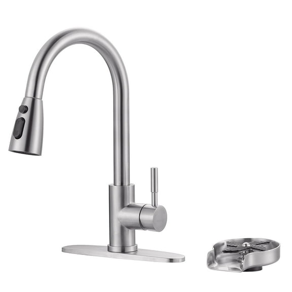 Wowow Brushed Nickel Kitchen Faucet with Glass Rinser, Stainless Steel Kitchen Sink Faucet and Cup Rinser Combo
