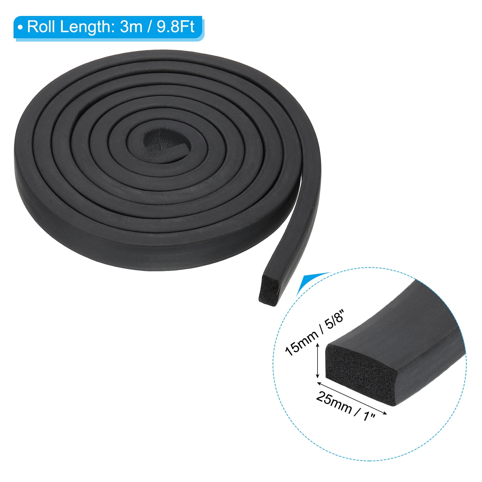 Uxcell 9.8Ft Weather Stripping Door Seal, 1"W x 5/8"T EPDM Rubber Foam Seal Strip