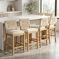 thumbnail image 4 of Boho Bar Stools Set of 4, Natural Wood Counter Height Stools, Beige Upholstered Farmhouse Barstools with Woven Backrest, Kitchen Island Chairs, Sillas para Barra de Cocina, 4 of 7
