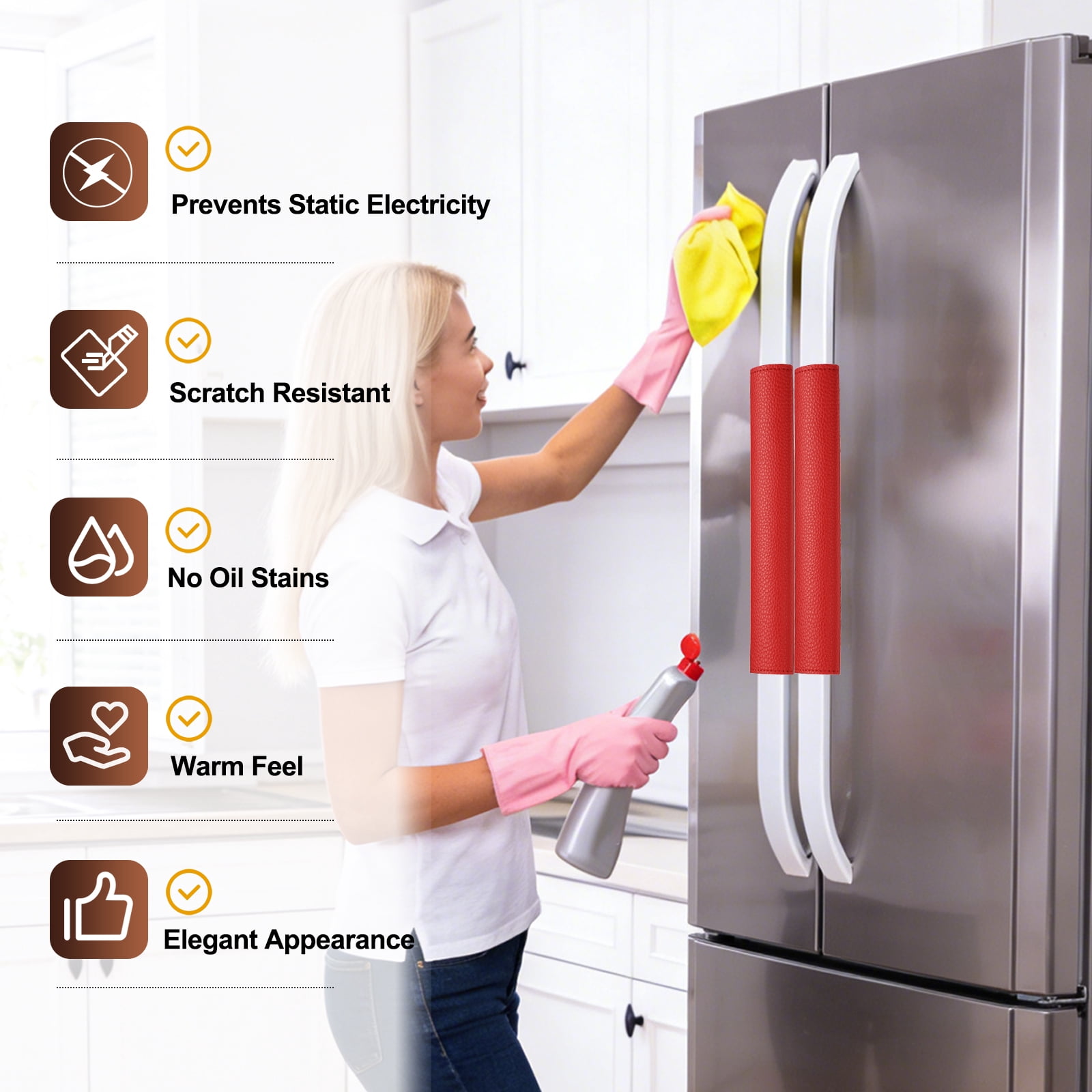 Uxcell 5Pcs Refrigerator Door Handle Covers, PU Leather Kitchen Appliance Handle Protector, Anti-Static Fridge Handle Cover Keep Your Microwave Oven Dishwasher Clean, Light Brown