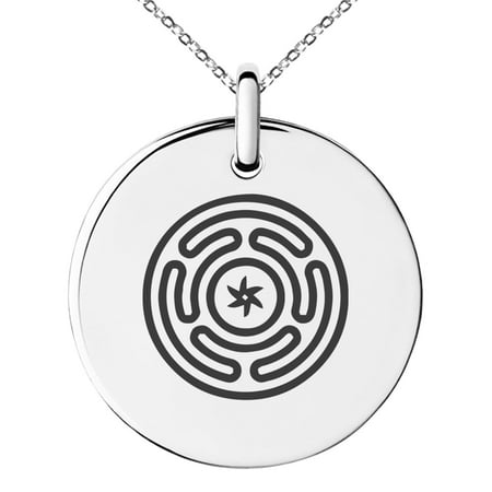 Goddess Aromatherapy Pendant - Stainless Steel Hecate Greek Goddess of Magic Engraved Small Medallion Circle Charm Pendant Necklace
