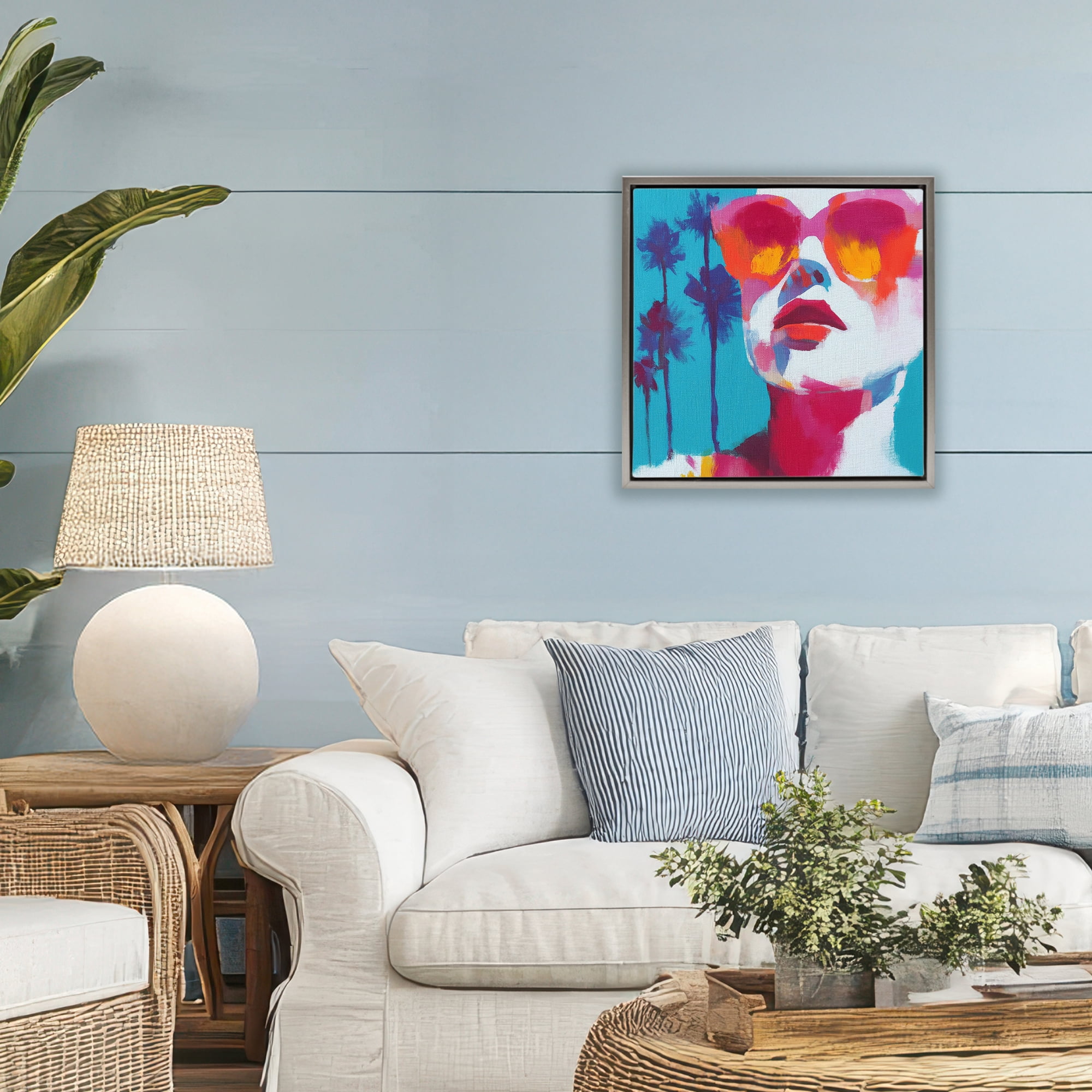 Stupell Industries Expressive Palm Tree Gaze Gray Framed Floater Canvas Wall Art, design by Chromatic Storm Studio