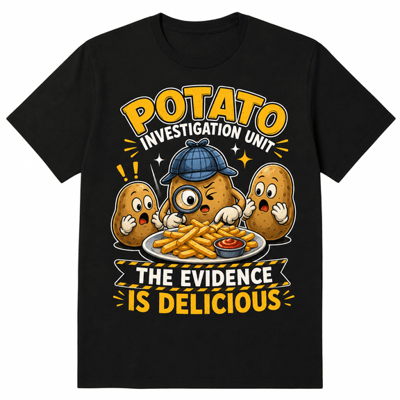 Funny Potato Investigation Unit Graphic T-Shirt for Men Women, The Evidence Is Delicious Food Humor Shirt, Potato Lover Gift, Funny Meme Tee, Foodie Gift, Novelty Food Pun Graphic T-Shirt