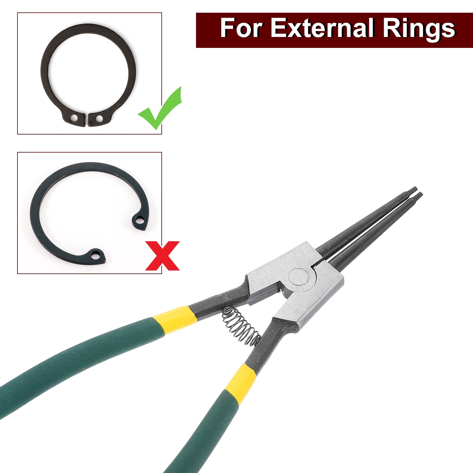Snap Ring Plier 13" External Circlip Pliers with 0.12" Straight Jaw Tip for Ring Remove Retaining Pliers, Green
