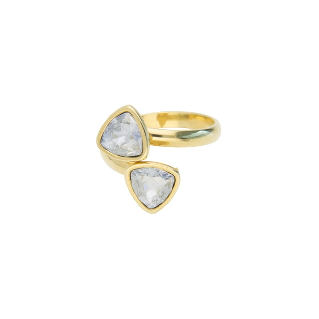 Anillo para Mujer con Cristal Fino Swarovski Trilliant– Bañado en Oro 14k– Anillo Elegante y Brillante-Aretes de Mujer de Moda, Joyería para Mujer de Moda– Regalo especial Ortiz Espinosa Temporada