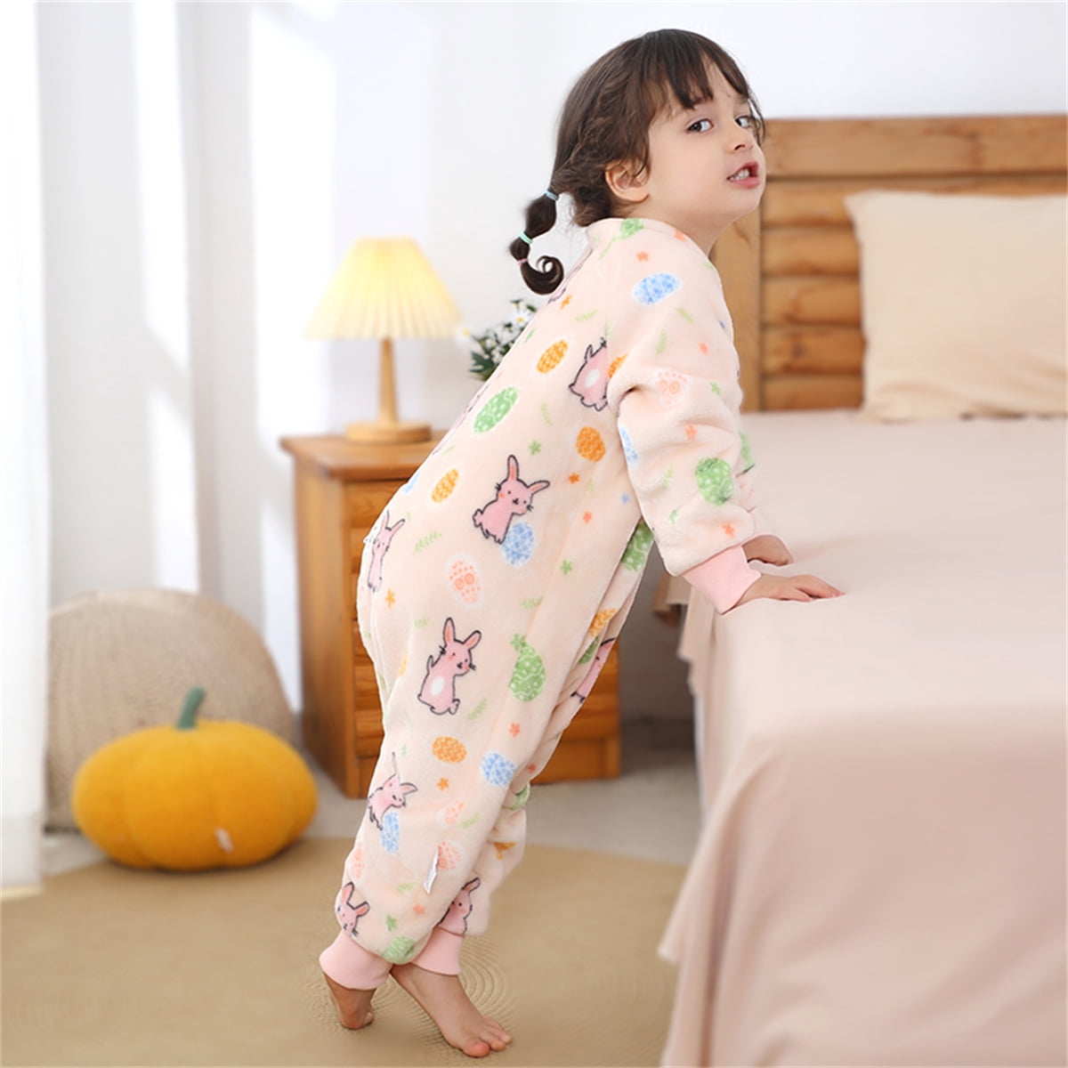 WIBACKER 9M-6Y Baby Warm Flannel Sleeping Bag with Feet, Rabbit Sleepsuit, Kids Toddler Girls Double Zipper Wearable Sleep Sack